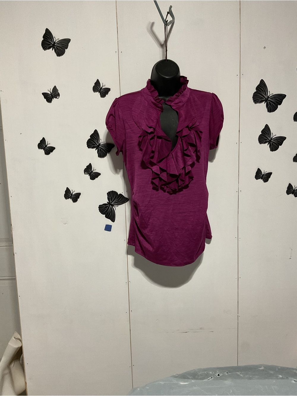Soulmates Ruffle Front Short Sleeve Blouse - Magenta